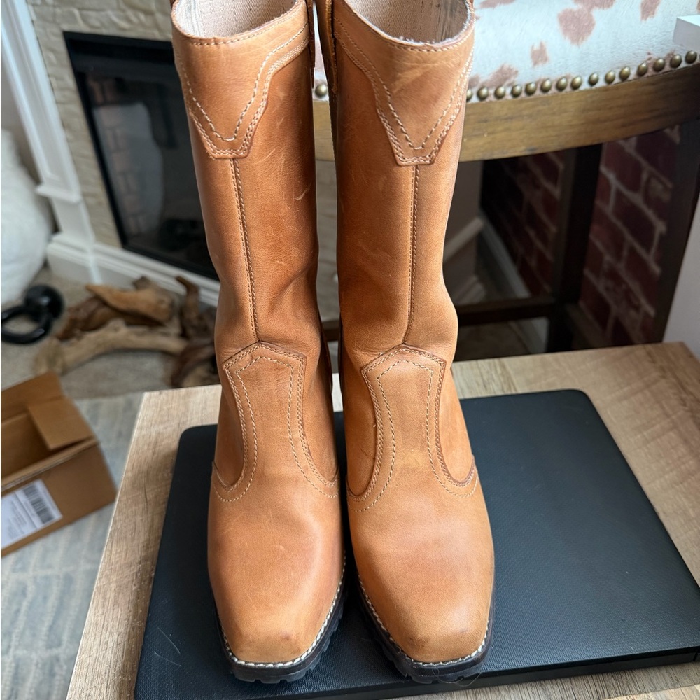 EUC Woolrich Tan Leather Mid-Calf Heeled Boots-size 6